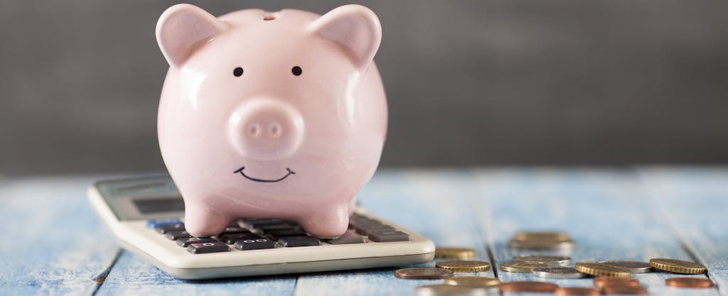 Piggy bank with calculator