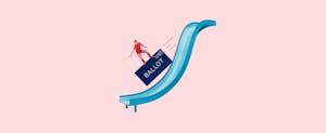 Man surfing on ballot after learning how to vote by mail